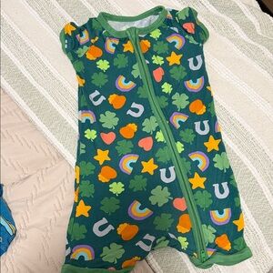 Little Sleepies Green Romper with Colorful Patterns